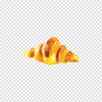 Croissant Breakfast Bread Watercolor painting, Yellow croissant transparent background PNG clipart