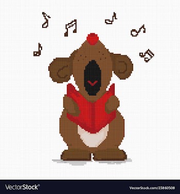 Cross-stitch dog loudly sings a musical greeting vector image