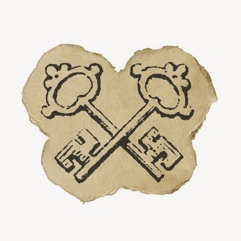 Crossed keys drawing, ephemera ripped | Free PSD Illustration - rawpixel