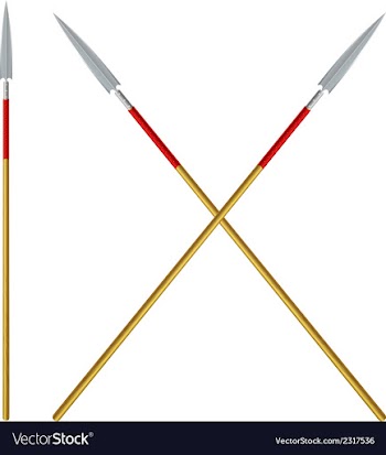 Crossed spears with red ribbon on a shaft vector image