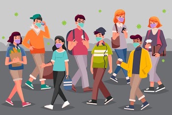 Crowd of people wearing face masks Free Vector