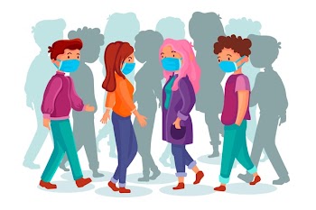 Crowd of people wearing face masks outdoors Free Vector