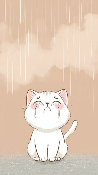 Crying Cartoon Kitten in Rain Crying Cartoon Kitten in Rain