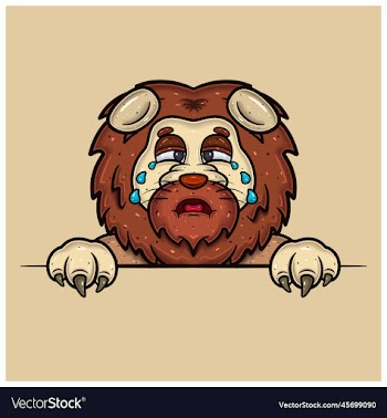 crying face expression with lion cartoon