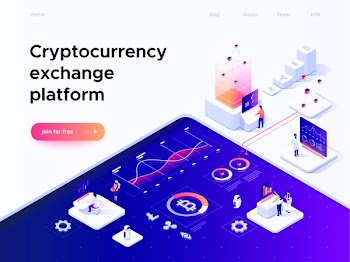 Cryptocurrency and blockchain isometric composition with people, analysts and managers working on crypto start up. Isometric vector illustration.