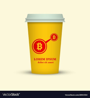 Cryptocurrency coffee cup with bitcoin wallet vector image