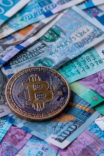 Cryptocurrency Coin on Diverse Currency Background