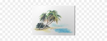 Cuadro En Lienzo Dibujo Playa Con Palmeras - Palm Trees Drawings At Beach
