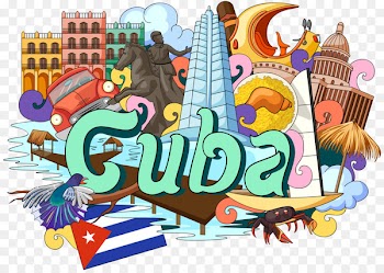 Cuban cuisine Royalty-free Illustration - Cuba architecture Landmarks painted English 