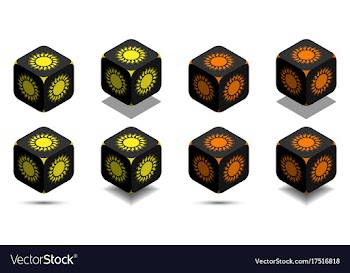 Cube with sun in orange and yellow colors vector image
