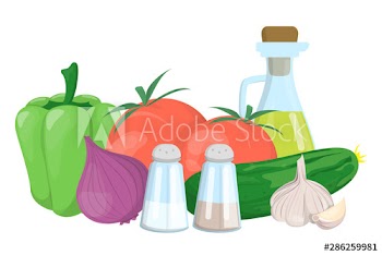 Cucumber, garlic, pepper and tomato ingredients for gazpacho