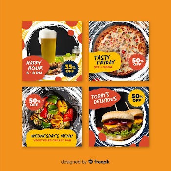 Culinary instagram post collection with photo banners Free Vector