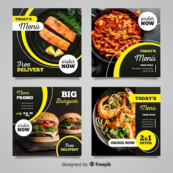 Culinary instagram post collection with photo Free Vector