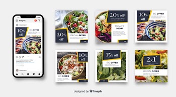 Culinary instagram post collection with photo Free Vector