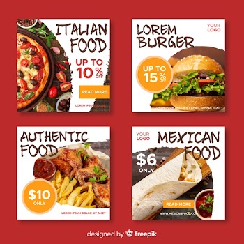 Culinary instagram post collection with photo Free Vector