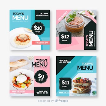 Culinary instagram post collection with photo Free Vector