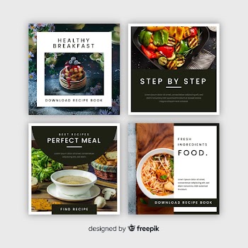 Culinary instagram post collection with photo Free Vector