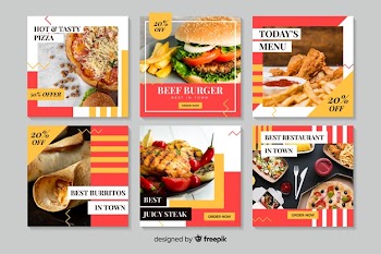 Culinary instagram post collection with photo Free Vector
