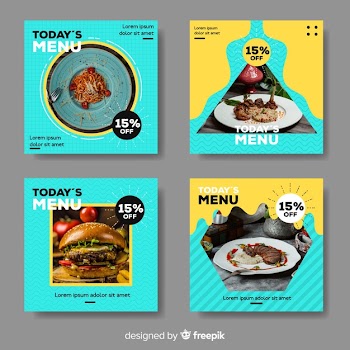 Culinary instagram post collection with photo Free Vector