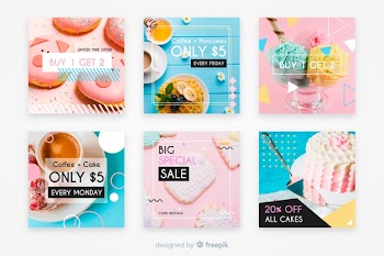 Culinary instagram post collection with photo Free Vector
