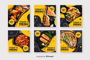 Culinary instagram post collection with photo Free Vector