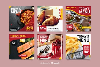 Culinary instagram post collection with photo Free Vector