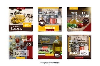 Culinary instagram post collection with photo Free Vector