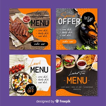 Culinary instagram post collection with photo Free Vector