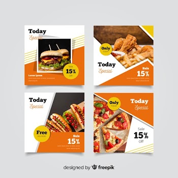 Culinary instagram post collection with photo Free Vector