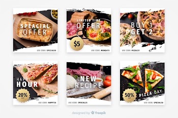 Culinary instagram post collection with photo Free Vector