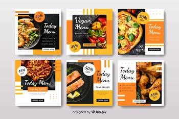 Culinary instagram post collection with photo Free Vector