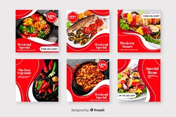 Culinary instagram post collection with photo Free Vector