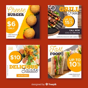Culinary instagram post collection with photo Free Vector