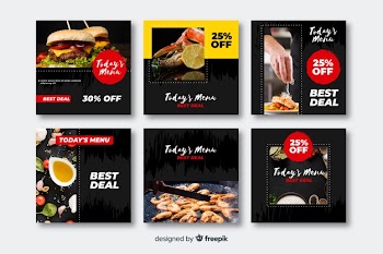 Culinary instagram set of posts Free Vector