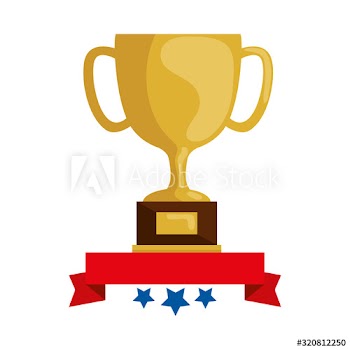 cup trophy award with ribbon and stars design