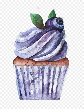 Cupcake Bakery Watercolor painting Drawing - Blueberry Ice Cream Cake 