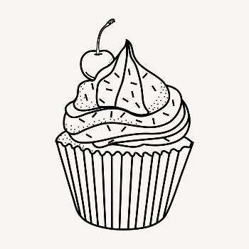 Cupcake doodle clipart, cute black | Free PSD Illustration - rawpixel