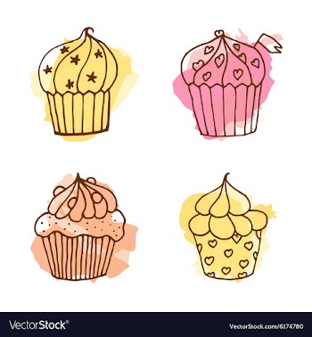  					Cupcake Set of 4 hand drawn vector image														