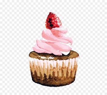Cupcake Strawberry cream cake Birthday cake Watercolor painting - Drawing strawberry cream cake 
