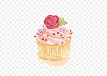 Cupcake Watercolor painting Illustration - Rose cake 