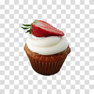 Cupcake with meringue and sliced strawberry fruit transparent background PNG clipart