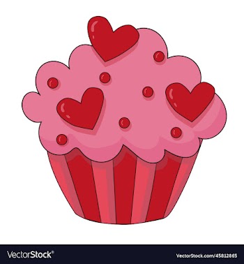 cupcake with red hearts and sprinkles