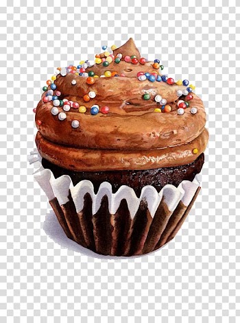 Cupcake with toppings , Cupcake Art Watercolor painting Drawing, chocolate cake transparent background PNG clipart