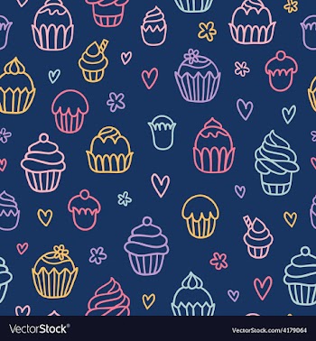  					Cupcakes outlined colorful seamless pattern on vector image														