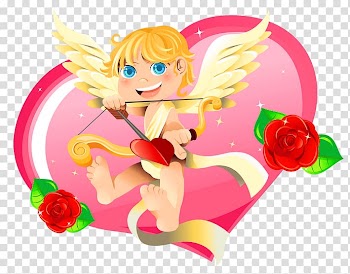 Cupid and heart illustration, Cupid Heart Valentine's Day , Valentine Cupid with Heart Decor transparent background PNG clipart