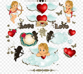 Cupid Illustration - Valentine Angel label vector material 