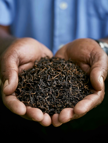 Cupped Hands Offering Dried Loose-Leaf Black Tea