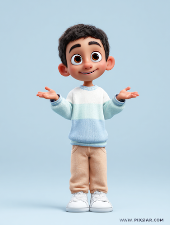 Curious Cartoon Boy in Pixar Style