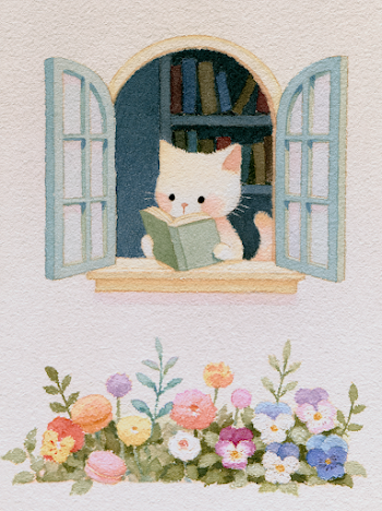 Curious Cat Reading by the Window