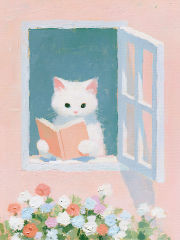 Curious Cat Reading by the Window